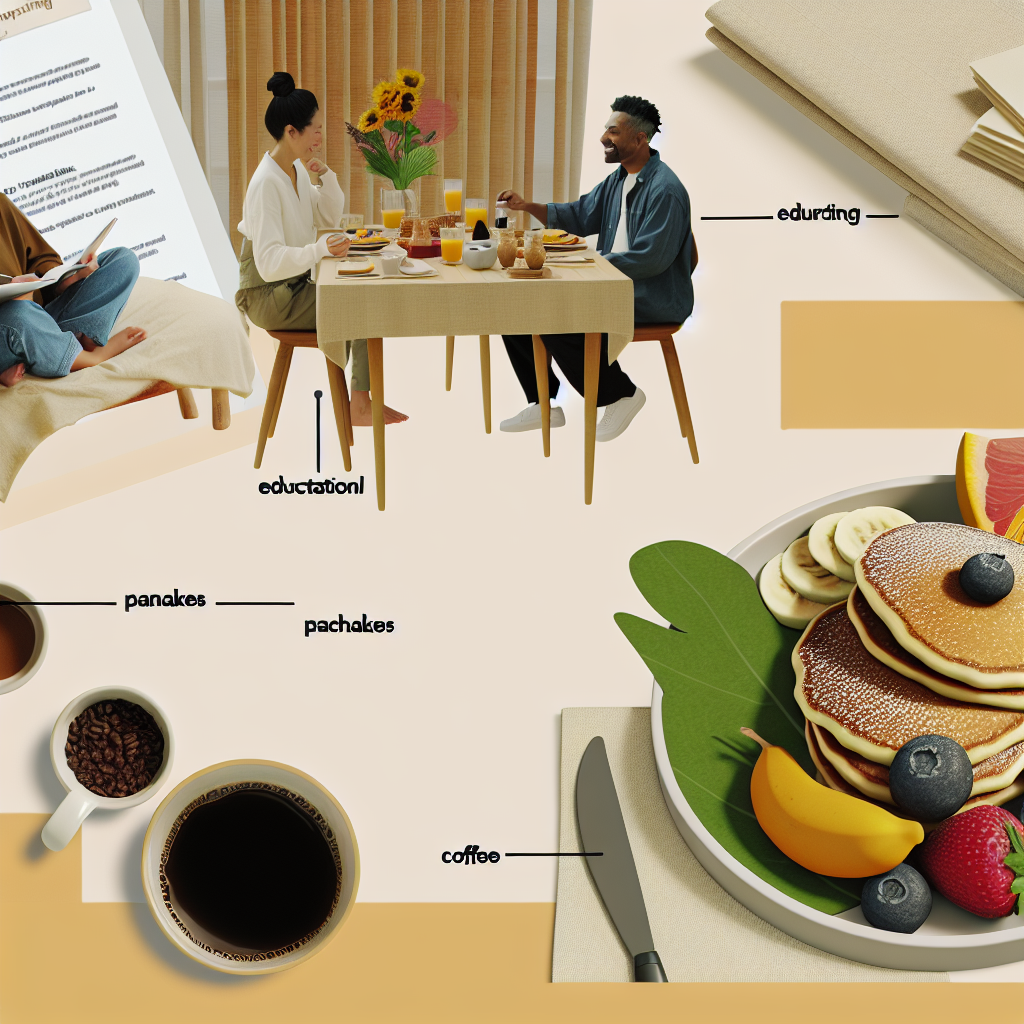Detailed image showcasing an idea of a lazy brunch setup on a weekend. It should convey an educational feel, with a casual,